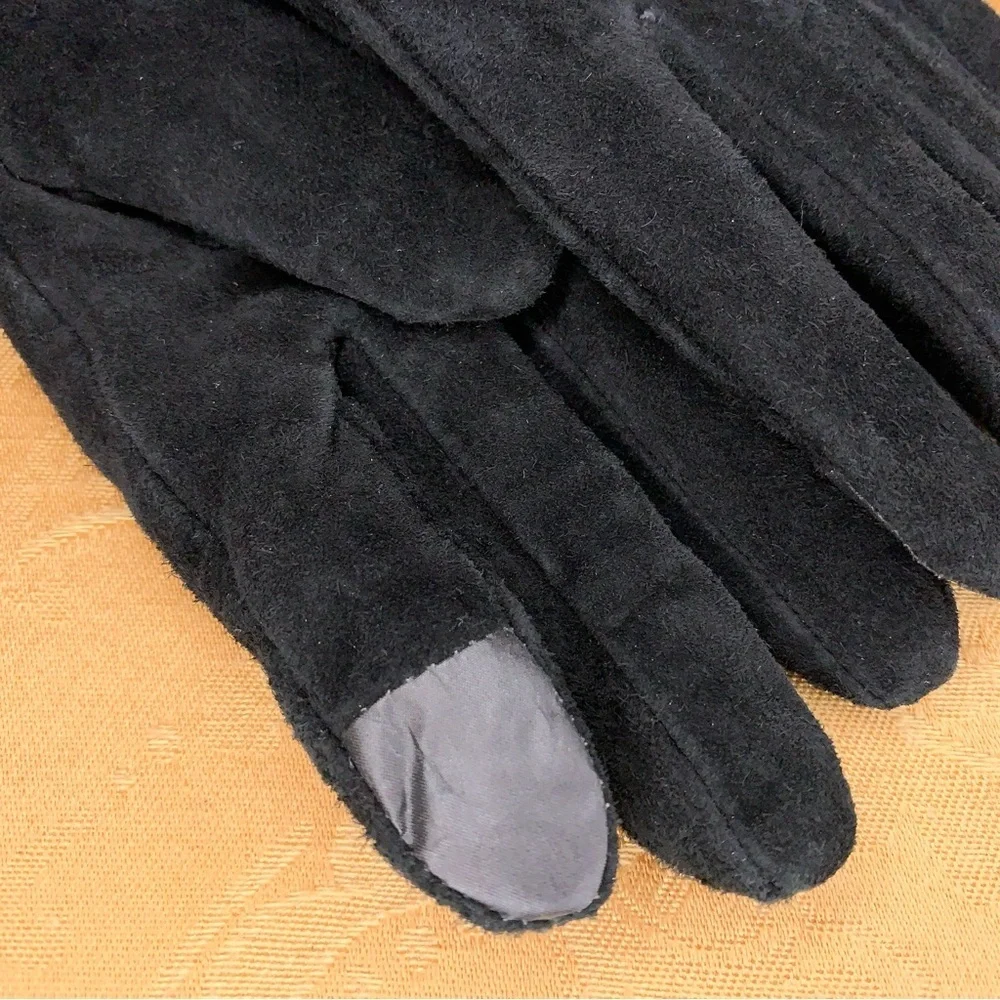 New Small Marc New York Black Leather Suede Gloves Womens Classic Luxury